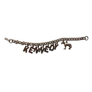 Vintage Kennedy Charm Bracelet With Silver-Tone Chain & Donkey Pendant political